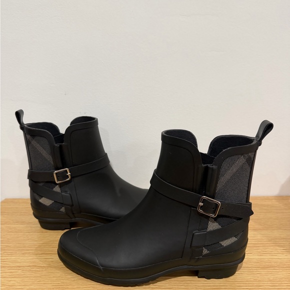 Burberry Shoes - Burberry Black Ankle Boots with Check Detail